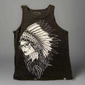 Vintage FATAL CLOTHING Black Native Girl Glasses Grunge Tank Top Mens Size M Y2k